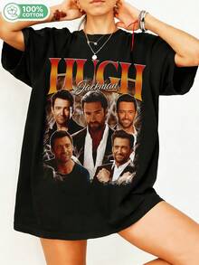 Vintage 90s Actor Bootleg Graphic Cotton T-Shirt - HUGHH JACKMANN Retro Wolverine Print T-Shirt, Casual Streetwear Unisex Short Sleeve, HUGHH JACKMANN Fan Merch, Y2K Aesthetic Celebrity Top, Soft Cotton For Everyday Wear. - Black - View 1