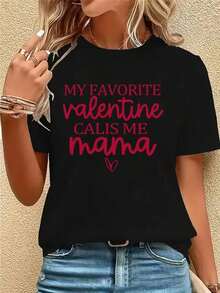 1 pieza de camiseta casual de manga corta para mujer con estampados, cuello redondo relajado, tela transpirable de elasticidad media, lavable a máquina, adecuada para todas las estaciones, perfecta para el uso diario, con diseños divertidos, material cómodo y un aspecto elegante. 100% algodón. - Negro - Ver 1