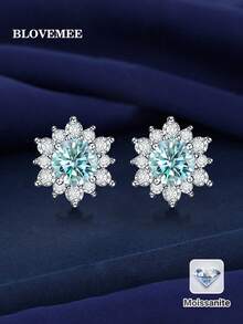 2 chiếc Thời Trang Bạc 925 Đơn 0.5 Carat Moissanite Màu Xanh Nhạt Thích Hợp Cho Phụ Nữ Trang Phục Hàng Ngày, Tiệc Đi Làm Quà Tặng Trang Sức Bông Tai Kim Cương - Màu xanh nhạt - Xem 1