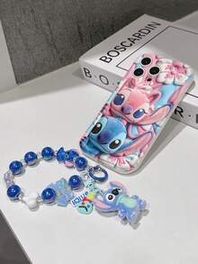 Disney Lilo & Stitch Phone Case With Stitch And Angel Charm And Stitch Lanyard - Cute Stitch And Angel Protective Case With Peekaboo Pose And Pink-Blue Stripe Background Design, Equipped With Delicate Stitch Decorative Lanyard And Beaded Bracelet For Easy Carrying, Compatible With IPhone 17, 16, 15, 14, 13, 12, 11 Pro Series, Ideal For Birthdays, Holidays, Anniversaries, Graduation Gifts, Or Any Special Occasion To Surprise Family, Friends, Classmates, And Loved Ones. - trắng - Xem 7