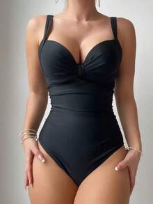 Swim Traje De Baño De Una Pieza De Mujer Con Detalle Recogido - Negro - Ver 10