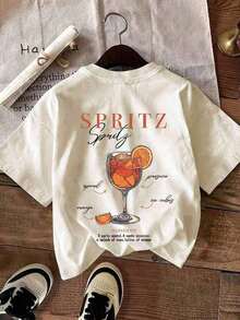 Camisas De Mujer Camiseta Casual De Manga Corta Y Cuello Redondo Para Mujer De Talla Grande Con EstéTica Retro "Aperol Spritz Es Siempre La Respuesta" Para El Verano. - Albaricoque - Ver 6