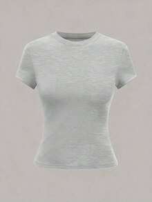1 pieza Camiseta de manga corta informal de unicolor para mujer - Multicolor 15 - Ver 6