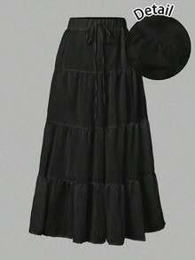 Falda de gasa de estilo princesa con múltiples capas y arrugas, falda tipo pastel de varias capas, adecuada para vacaciones de verano, estilo femenino y lindo - Negro - Ver 1