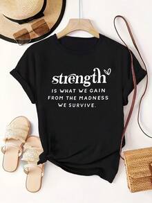 Camiseta Oversize de Talla Grande con Estampado Moderno y Letras - Negro - Ver 2