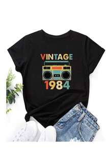 Oversized T-Shirt With Vintage 1984 Print, Relaxed Boyfriend Style, Loose And Comfortable - Back - View 6