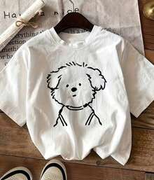 Camiseta con Estampado de Dibujos Animados, Cuello Redondo, Manga Corta, Top para Mujer, Camiseta Deportiva Casual para Damas, Tela Suave, Transpirable y Cómoda - Blanco - Ver 12