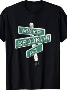 Camiseta estilo Brooklyn para hombre y mujer, verano 2025, manga corta, algodón estampado 220g, camiseta de uso diario, estilo urbano, estilo vintage, diseño retro, material transpirable, textil duradero, camiseta básica, camiseta estampada, para entusiastas de la moda. - Negro - Ver 1