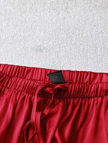 Pantalones anchos de pierna larga de satén verde con estilo casual, pantalones de seda, pantalones de satén, pantalones de seda verde, pantalones de satén verde, pantalones verde oliva, casuales - Rojo - Ver 6