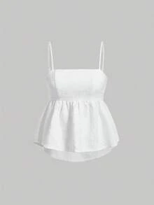 Top de tirantes estilo peplum con diseño jacquard para el Día de San Valentín de verano - Blanco - Ver 1