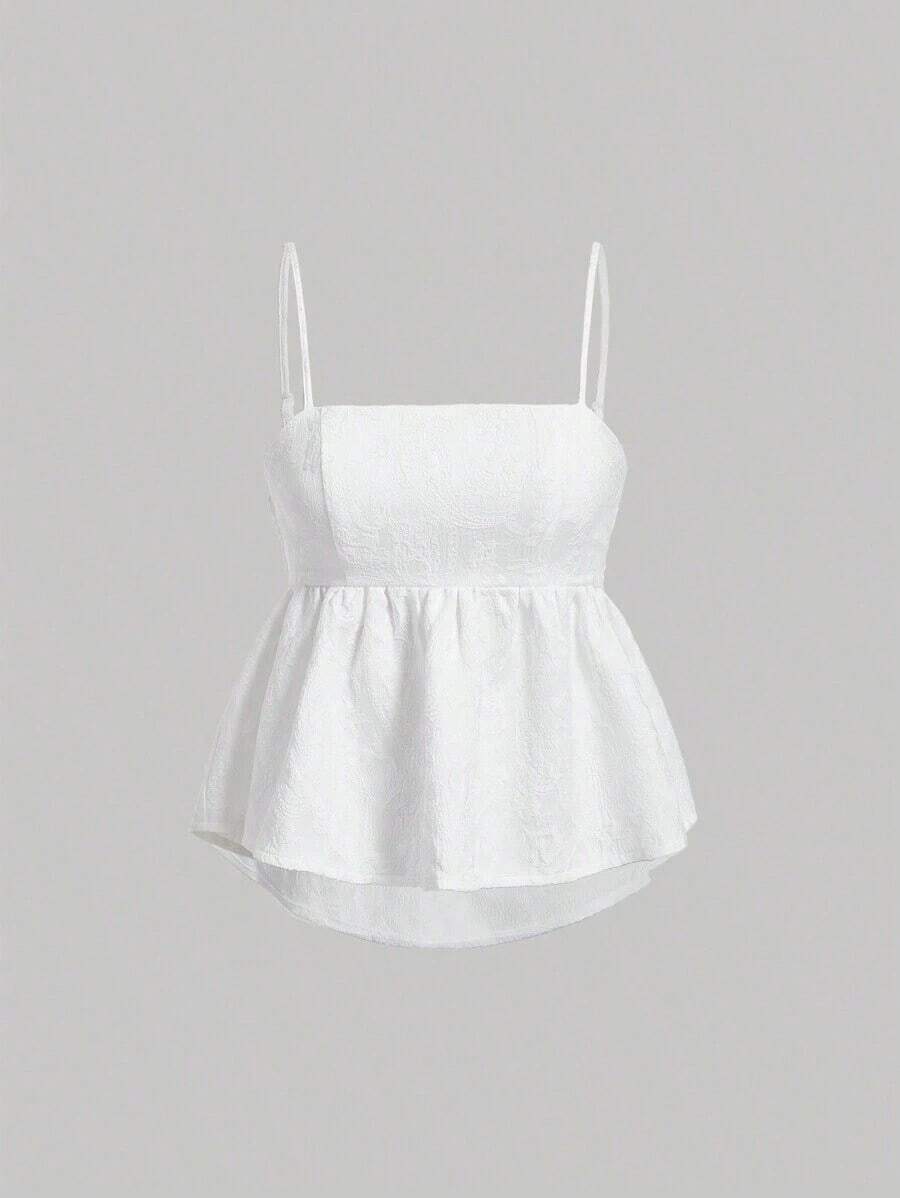 Top de tirantes estilo peplum con diseño jacquard para el Día de San Valentín de verano - Blanco - Ver 1