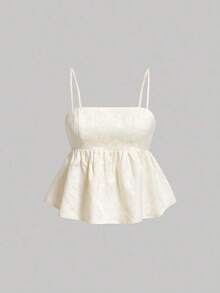 Top de tirantes estilo peplum con diseño jacquard para el Día de San Valentín de verano - Beis - Ver 5