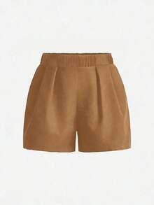 Pantalones cortos casuales de unicolor para mujer talla grande, versátiles para el verano - Caqui 2 - Ver 3