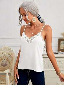 Frenchy Camiseta suelta de encaje con contraste para mujer - Blanco - Ver 4
