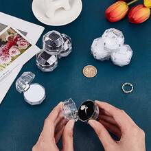 Transparent Plastic Jewelry Storage Box - Octagonal Crystal-Like Design, Ring & Earring Organizer, Suitable For Proposal, Anniversary - Black - View 4