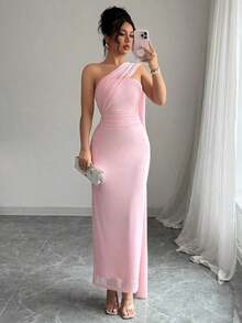 Vestido strapless y sin espalda elegante para mujer, uso para fiestas, ajustado a la cintura, para primavera y verano - Rosa - Ver 7