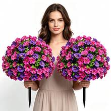 Luxury Large Outdoor Artificial Flowers, Multi-Color Plectranthus Groundcover Floral Arrangement, Groundcover Tree Flowers With Support Frame, UV-Resistant Artificial Mixed Shrub Floral Arrangement, Suitable For Indoor And Outdoor Summer And Autumn Decoration: Home Decor, Hotel Garden, Wedding, Vacation Scenes, Garden Decoration - Multicolor - View 1