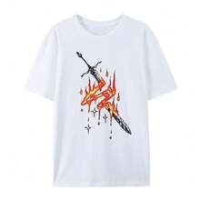 Camiseta unisex de algodón estampado, cómoda, informal, de talla grande, holgada y de cuello redondo, la más vendida en el comercio exterior transfronterizo. - Blanco - Ver 12