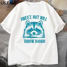 Camiseta con estampado de manos dulce pero lanzará, camiseta divertida de mapache Meme para hombres y mujeres, camiseta de Panda basura, camisetas Unisex de algodón de verano - forma - Ver 1