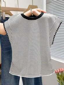 Nueva camiseta de manga corta con bloques de color y rayas, ropa de primavera/verano - Multicolor - Ver 2