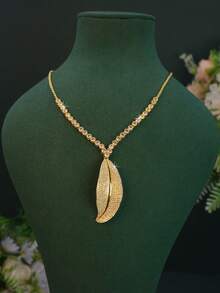 18 Karat vergoldetes luxuriöses königliches Stil Ahornblatt Design Braut Hochzeit Schmuckset, handgefasster weißer kubischer Zirkonia, inklusive Halskette und Ohrringe, geeignet für täglichen Gebrauch, Hochzeit, Freundschaftsgeschenk, Muttertagsgeschenk - Ahornblatt-Set - Übersicht 5