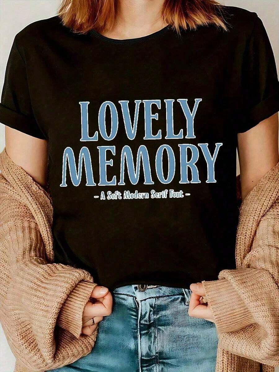 1 pieza de camiseta de manga corta con estampado floral para mujer, cuello redondo, ligera, transpirable y lavable a máquina, ideal para primavera, verano y otoño. - Negro - Ver 1