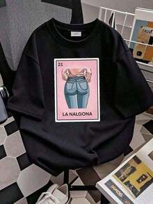 SummerCamiseta La Nalgona Loteria de Algodón Puro, Camiseta Latina, Camiseta Divertida Española Mexicana, Regalo Divertido para Mujer, Camiseta Nalgona Chingona, Camiseta para Uso Diario para Mujer, Ropa Urbana, Transpirable, Ligeramente Veraniega, Cómoda, Casual, Ropa de Diseñador, Camiseta Elástica con Gráficos, Elegante, Versátil, Suave, Ropa Cómoda para Mujer, Sudadera con Capucha 100% Algodón Grueso. Camiseta de manga corta para mujer, estilo básico que combina con todo, para uso interior y exterior. - Negro - Ver 3