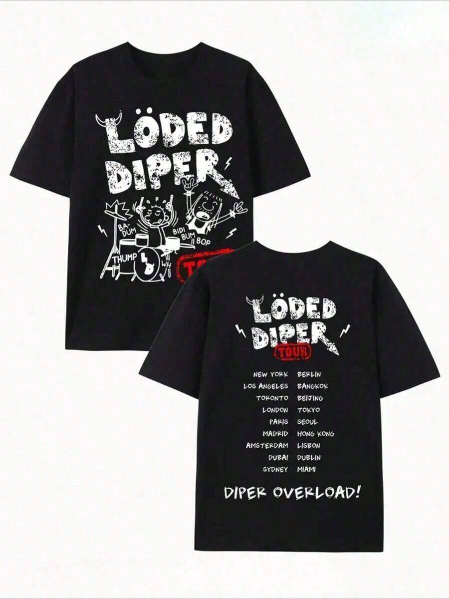 Camisetas Unisex Lindas y Casuales, Tela Premium, Impresión a Doble Cara LODED DIPER, Camiseta Casual de Algodón Estampada para Hombre, 100% Algodón, Camiseta Unisex de Cuello Redondo, Camis - Negro - Ver 1