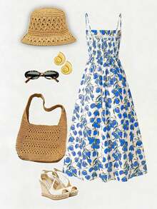Vestido casual de mujer con estampado de limón sin mangas para vacaciones - azul real - Ver 2