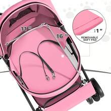 Carriola para mascotas de 4 ruedas, fácil de plegar para cachorros, con cubierta solar, almohadilla y bolsa de almacenamiento trasera, malla transpirable y visible para mascotas - Rosado - Ver 5