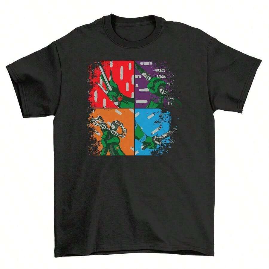 Camiseta de mujer moderna, informal, para fiestas y para estar en casa, 100% algodón, corte holgado.1pscTurtle POP ART t-shirt , Dude! Colores vibrantes se unen en esta divertida camiseta de manga corta con cuello redondo, estampada por un solo lado, 100% algodón, adecuada para usar durante todo el año, top estampado divertido para mujer. - Negro - Ver 1