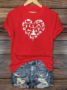 Estampado para Entusiastas del Yoga, Estampado en Forma de Corazón, Camiseta Cómoda y Suave, Camiseta de Manga Corta con Cuello Redondo, Camiseta Holgada y Cómoda, Estampado Popular, Estampado Divertido (Desarrollado) - Unisex, Corte Holgado - Camiseta de Algodón de Estilo Vintage Urbano Cómoda - Rojo - Ver 6