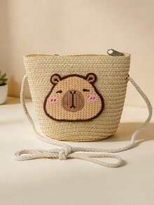 [Tamaño mini] Serie de bolsos de paja Kappabal para niñas, disponible en 6 colores, versátil para uso diario y vacacional, bolso cruzado accesorio fresco - Multicolor - Ver 9
