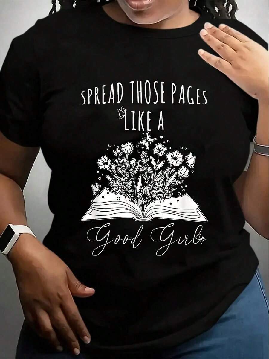 Difunde Esas Páginas Como Una Buena Chica, Amante de Libros, Camiseta Spicy Books, Camisetas de Libros 100% Algodón para Hombres y Mujeres, 180g, Cuello Redondo, Negro, Tallas S-XXXL, blusas para mujer, Camisetas Gráficas de Verano para Mujeres, Camiseta Casual Estampada para Mujer, Manga Corta y Cuello Redondo, Moda Urbana Local de Primavera/Verano. - Negro - Ver 1