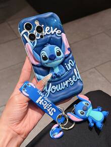 Funda de teléfono de Disney Lilo y Stitch con colgante de Stitch y cordón de Stitch - Funda protectora de Stitch linda con cita "Cree en ti mismo" y diseño de fondo estrellado, equipada con un elegante cordón decorativo de Stitch y una pulsera de cuentas para un transporte fácil, compatible con iPhone 17, 16, 15, 14, 13, 12, 11 Pro Series, ideal para regalos de cumpleaños, fiestas, aniversarios, graduaciones u ocasiones especiales para sorprender a familiares, amigos, compañeros de clase y seres queridos. - Blanco - Ver 3