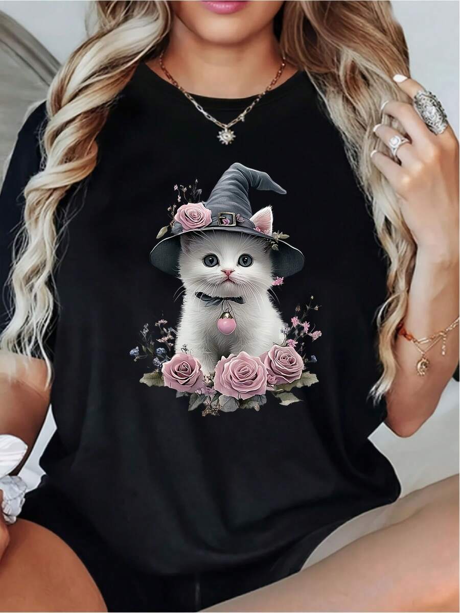 Camiseta de mujer de uste hoado y cuello redondo - Prenda superior ligera y transpirable de manga corta compatible con blusa | Aptara todas las estaciones, uso diario casual, camiseta de cuello redondo lavable a máquinara superponer y atuendos básicos (sin transparencia)