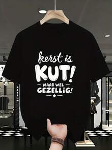 Drôle de t-shirt de Noël néerlandais pour hommes - Le néerlandais, c'est KUT ! Blanc avec texte noir, écriture cursive - Taille oversize, tailles plus disponibles - Tenue de fête de vacances décontractée - Cadeau avec motif des Pays-Bas pour les apprenants du néerlandais et les passionnés de langues - Blanc - Voir 1