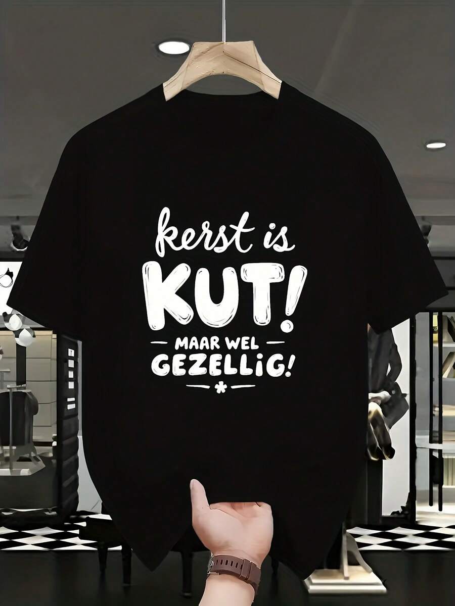 Drôle de t-shirt de Noël néerlandais pour hommes - Le néerlandais, c'est KUT ! Blanc avec texte noir, écriture cursive - Taille oversize, tailles plus disponibles - Tenue de fête de vacances décontractée - Cadeau avec motif des Pays-Bas pour les apprenants du néerlandais et les passionnés de langues - Blanc - Voir 1