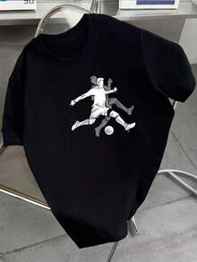 blusas para niña,playeras de niño,Fashion Boys' Short Sleeve T-Shirt with Soccer Pattern, for Teenager - Negro - Ver 6