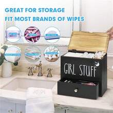 Tampon Holder For Bathroom Decor And Storage, Wood Feminine Product Organizer With Drawer And Lid, Pad And Tampon Organizer Bathroom Accessories Box For Tampon Storage, White Cotton Ball/Swab Holder - Black - View 3
