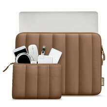 TECOOL 适用于 13-16 英寸厚笔记本电脑的防水保护套，带配件袋，适用于 MacBook Air 13/15 M1/M2 (2012-2023)、13 英寸 Neo (2026)、Pro 13/14/15/16 (2010-2022)、Chromebook、Surface、HP 笔记本电脑，棕色 - 棕色 - 查看 1
