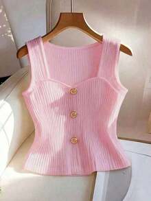 de tirantes casual de mujer con decoración metálica de unicolor, para verano - Rosa - Ver 3