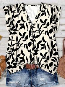 Camisa de mujer casual y minimalista con estampado botánico, adecuada para el verano - Multicolor 10 - Ver 1