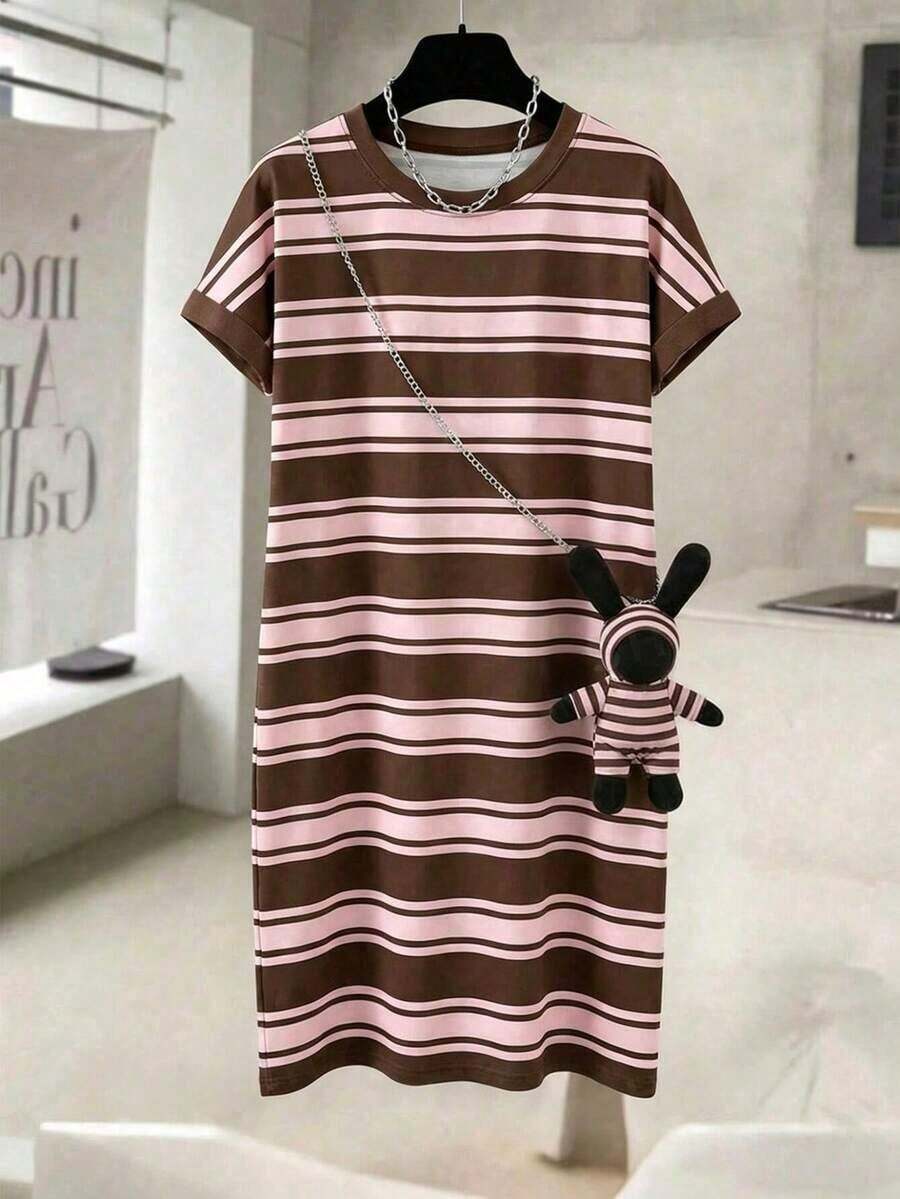 Vestido casual de mujer de cuello redondo y longitud media con estampado, para verano - Blanco - Ver 1