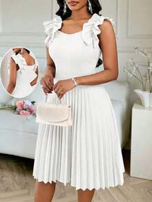 Vestido mini de fiesta con estampado floral y pliegues a la moda para mujer - Blanco - Ver 7