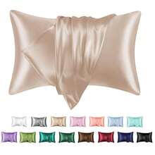 2Pcs Queen Satin Silky Smooth Breathable Envelope Pillowcase, White Cooling Cover For Hair Skin Hot Sleepers Machine Washable - Apricot - View 16