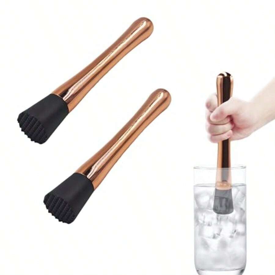 2Pcs 8 Inch Stainl Steel Muddler With Grooved Nylon Head Profional Bar Tool For Mixing Fruit Cocktails Herbs Ice Antique Copper - View 1