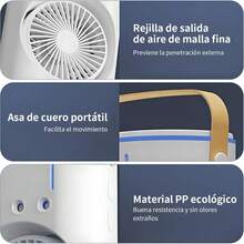 Ventilador de Torre Portátil con Humidificador, Doble Ventilador con Base Giratoria y Nebulización, Control Remoto, 3 Velocidades, Silencioso y Recargable para Oficina o Dormitorio, Blanco - Blanco - Ver 6