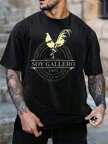 Camiseta de Manga Corta con Estampado de Gallo y Texto Soy Gallero 100% Hasta la Muerte para Uso Casual en Tiendas - Negro - Ver 2
