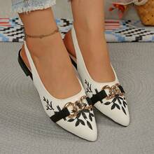 Women's Canvas Embroidered Pointed Toe Shoes - Black - View 1